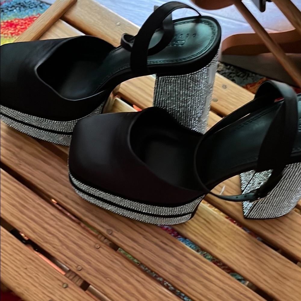 ASOS Black and Silver Platform Sandals with Chunky Heel